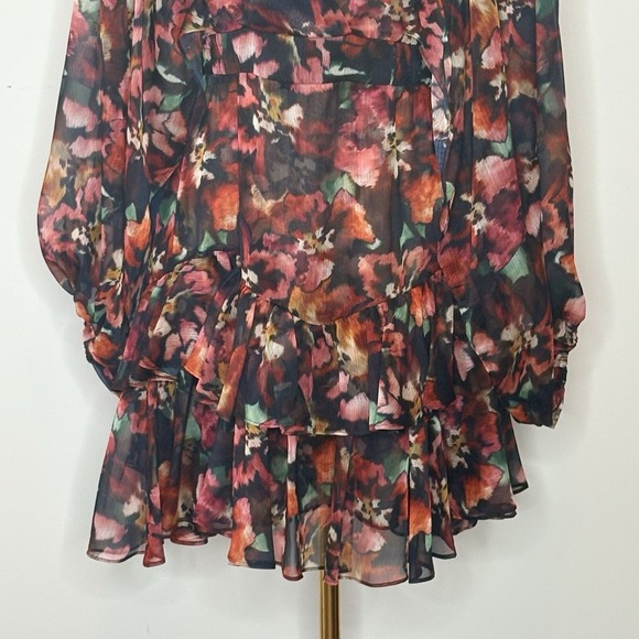 MISA Los Angeles Jolene Floral Ruffle Tiered Chiffon Mini Dress Womens Small - Picture 3 of 10